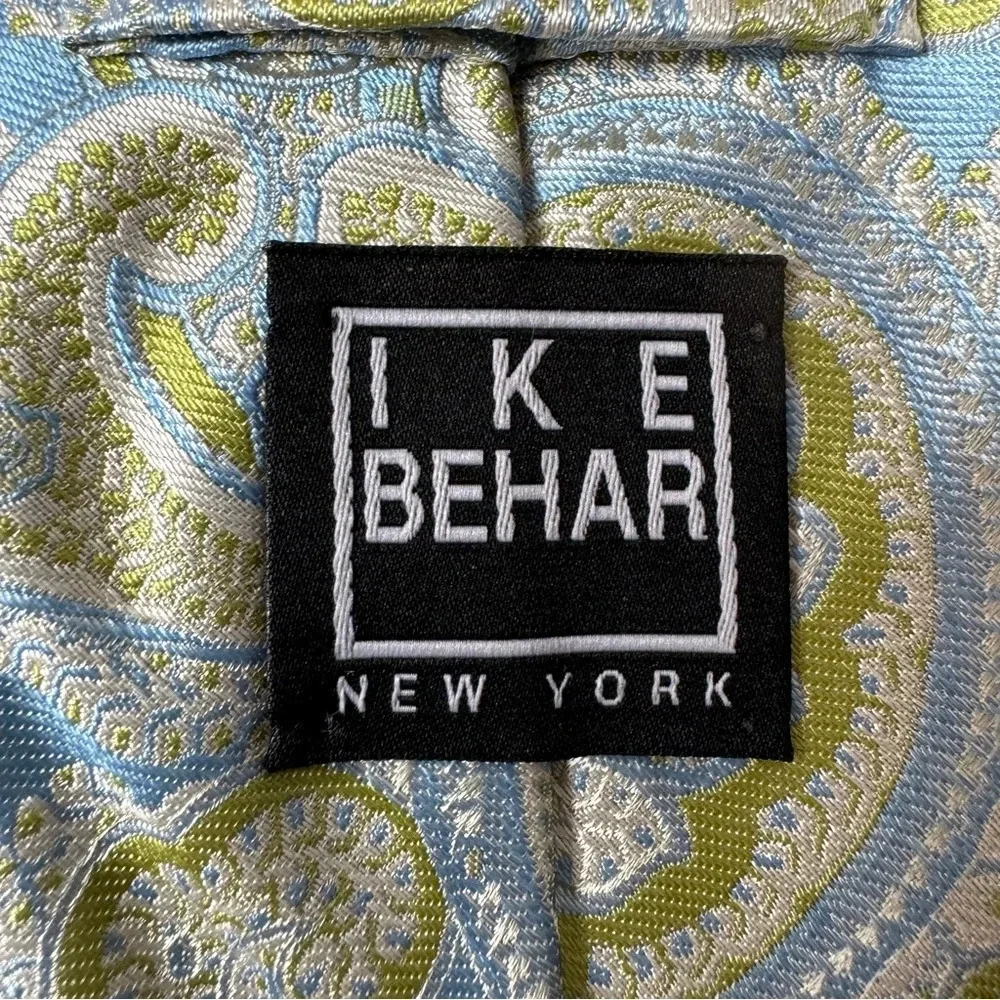 Ike Behar Pastel Blue Green Off-white Paisley Silk USA Made Necktie‎